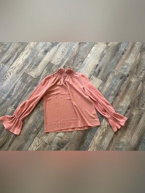 Big bratt boutique muted peach blouse with peasant sleeves and mock neck - small